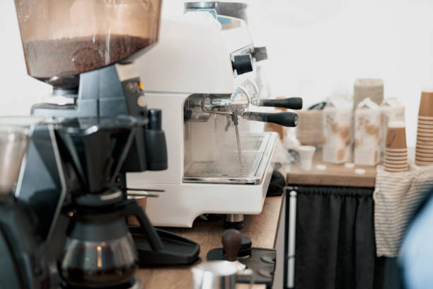 istock Professional modern coffee machine on counter in cafeteria 1419143841