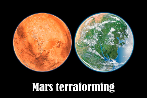 Terraforming science fiction concept illustration -  Elements of this image furnished by NASA. Credit must be given and cited to NASA