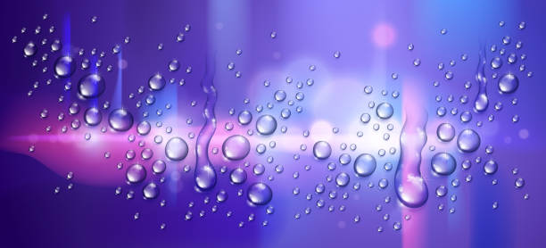 istock Water rain drops or condensation over blurred night city background beyond the window, realistic transparent 3d vector illustration, easy to put over any background. 1419145140