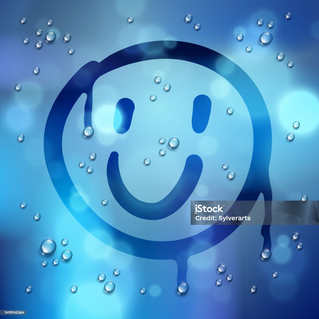 Smiley Raining Tropical Cute Smiley Drawn On A Window Over Blurred Background And Water Rain ...