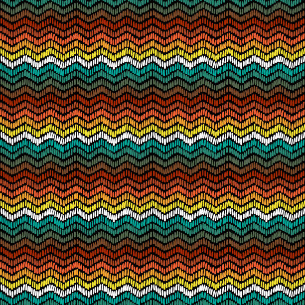 istock Tribal embroidery seamless pattern. Zigzag gradient stripes in turquoise, teal, brown, red, orange, yellow, white colors. Bright ethnic craft abstract geometric ornament 1419147274
