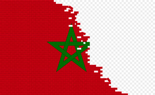 Morocco flag on broken brick wall. Empty flag field of another country. Country comparison. Easy editing and vector in groups. moroccan flag pictures stock illustrations