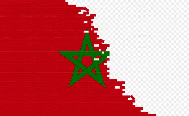 Vector illustration of Morocco flag on broken brick wall.