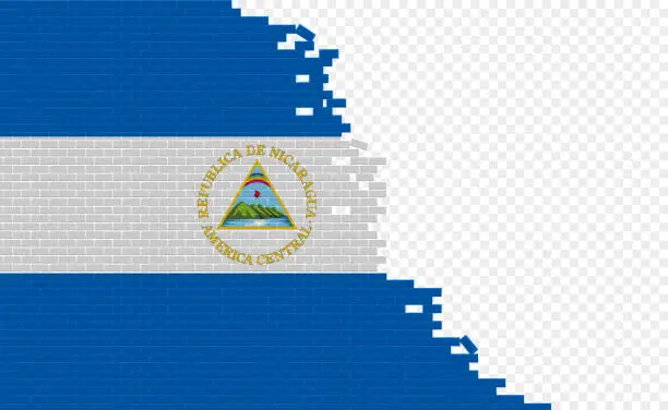 Vector illustration of Nicaragua flag on broken brick wall.