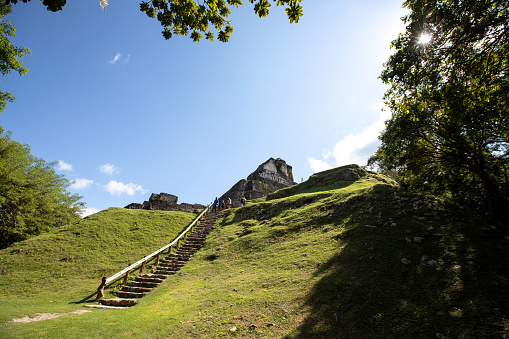 Stairs leading up to top at Ruins of Xunantunich in Belize in San Jose Succotz, Cayo District, Belize