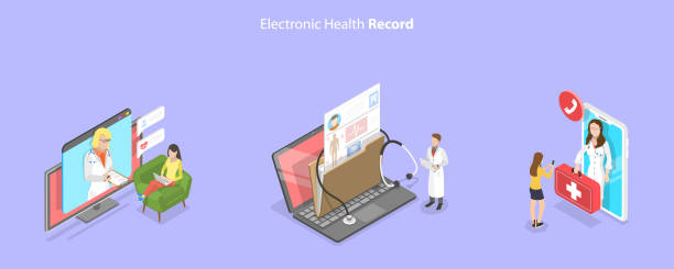 3D Isometric Flat Vector Conceptual Illustration of Electronic Health Record 3D Isometric Flat Vector Conceptual Illustration of Electronic Health Record, Modern Technology in Hospital cartoon of medical records stock illustrations