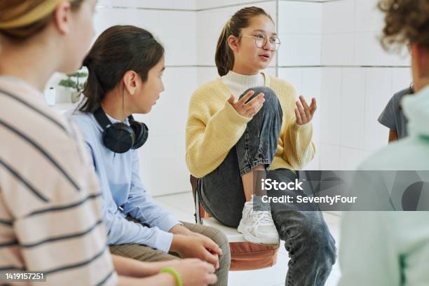 Girl Sharing In Support Group Stock Photo - Download Image Now - Teenager, Child, Mental Health