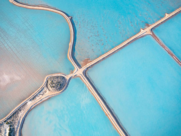 Abstract aerial view of salt pans stock photo