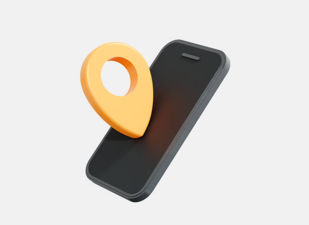 3D Mobile phone and location pin. GPS navigation on smartphone screen. Realistic illustration. Yellow point marker. Mobile app. Cartoon creative design icon isolated on white background. 3D Rendering teléfono móvil 3d y pin de ubicación. navegación gps en la pantalla del smartphone. ilustración realista. marcador de punto amarillo. aplicación móvil. icono de diseño creativo de dibujos animados aislado sobre fondo blanco. renderizado 3d