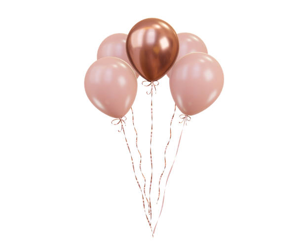 istock Pink balloons with gold ribbons. 3d rendering 1419169525