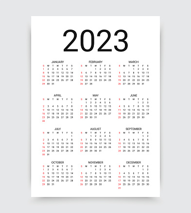 2023 Calendar. Vector illustration. Wall calender with 12 month.