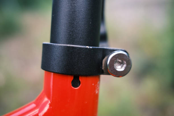 Mounting of a seatpost on a bicycle stock photo