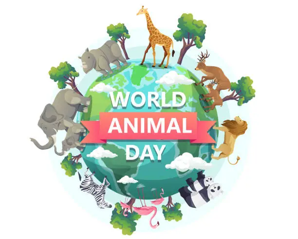 Vector illustration of World Animal Day, Wildlife Day, Animals on the planet, Animals around the world, Wildlife sanctuary. Vector illustration in flat style
