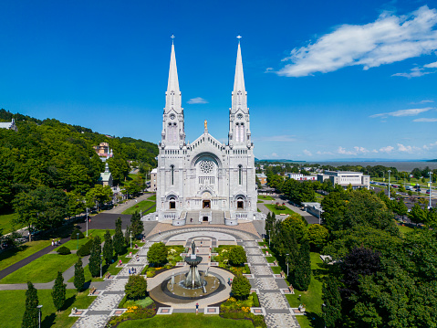 Basilica of Sainte-Anne-de-Beaupré in Quebec, Canada aerial view