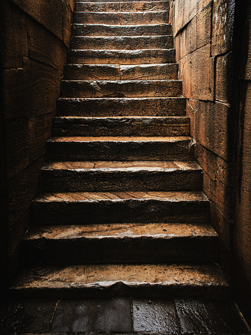 Ancient stone stairway of Badami cave temples, Karnataka ,India