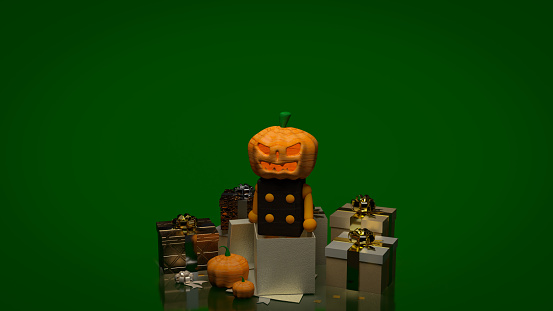 pumpkin halloween on green background  3d rendering