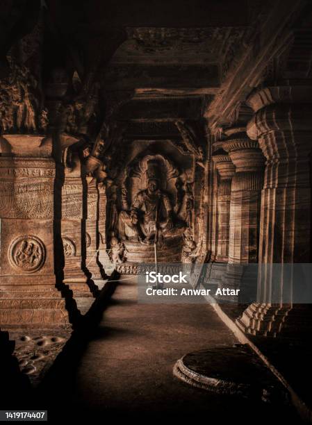 Interior Look Of Badami Cave 3 Is The Largest And The Most Wellmaintained Cave Out Of The Four Rockcut Caves In Badami Karnataka India This Cave Is Dedicated To God Vishnu Stock Photo - Download Image Now