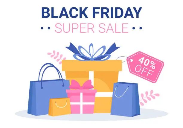 Vector illustration of Black Friday Give Big Discount Sale For All Products with Gift Box or Marketing Price Tag in Template Hand Drawn Cartoon Flat Illustration