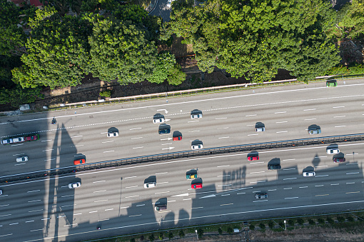 Highway with traffic drone aerial view
