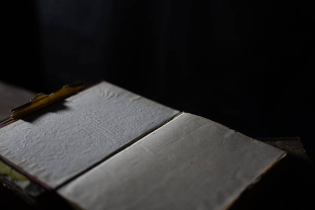 istock Old book open to background design elements in vintage style 1419183263