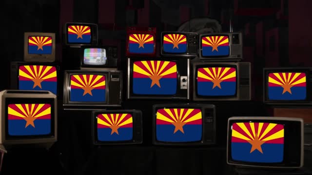 Flag of Arizona and Vintage Televisions. 4K Resolution.