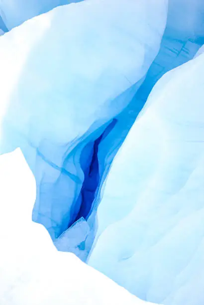 Close up of a crevasse of the Perito Moreno glacier located in Patagonia, Argentina