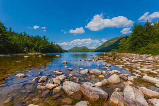 Sunny day at Jordan Pond in Acadia national park