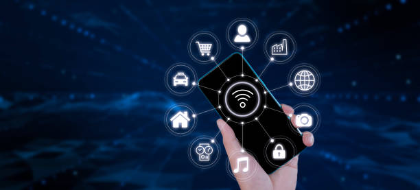 istock Hand man using phone and touching on virtual screen contact icons. Contact us, Customer support hotline people connect. Man hands touch smartphone virtual screen connect to social network 1419202096