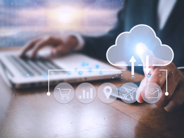 istock Hands man useing laptop computer with E-commerce technology icons on virtual screen. Business global, social media marketing concept. 1419202195