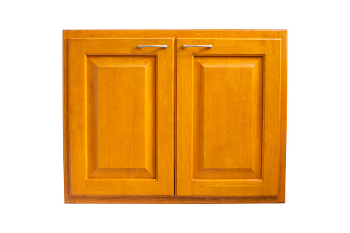 wooden cabinet doors isolated on white background with clipping path.