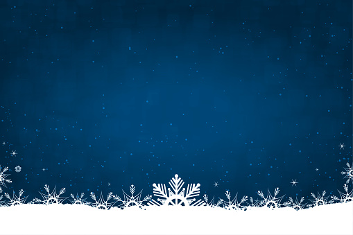 Xmas vector background in dark blue color with white snowflakes at bottom edges.. A frill border at the bottom of white snowflakes. Can be used as Christmas, New Year backdrop, wallpaper, gift wrapping paper sheet, greeting card template. There is no People, no text and copy space.