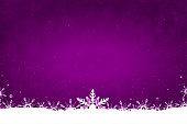 istock Shiny Christmas horizontal romantic vector background in dark purple, violet or plum or mauve color with white snow and snowflakes as top and bottom border frills and twinkling shining stars all over 1419208143