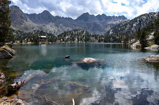 Beautiful lake with mountains in the background. Depth of field