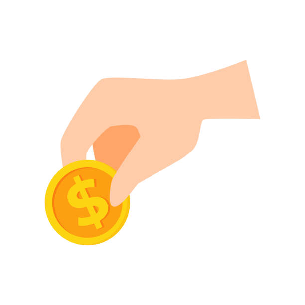 ilustrações de stock, clip art, desenhos animados e ícones de hand holding a dollar coin. business or financial vector illustration graphic asset. - tax poverty men currency