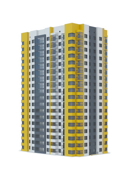 istock Tenement house on white background. 3D rendering. 1419214014