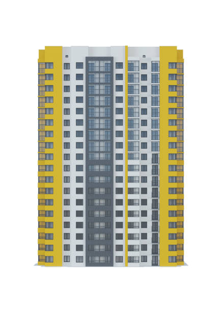 istock Tenement house on white background. 3D rendering. 1419214017