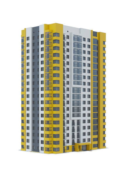 istock Tenement house on white background. 3D rendering. 1419214042