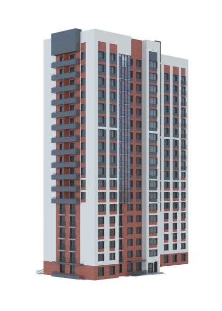 istock Tenement house on white background. 3D rendering. 1419214086