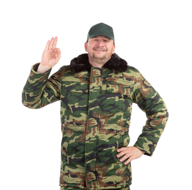 Green camouflage Military jackets of the German army uniform with the flags