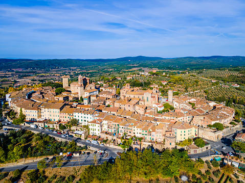Drone view of Lucignano, a town in the province of Arezzo