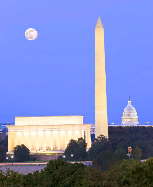 istock Washington DC skyline at dusk with the moon on the background 1419216319