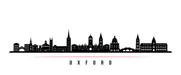 oxford skyline horizontal banner. black and white silhouette of oxford, uk. vector template for your design. - oxford oxfordshire stock illustrations