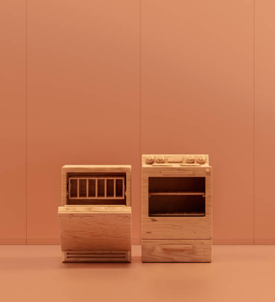 istock Wooden dishwasher and oven in monochrome kitchen, 3d Rendering 1419218449