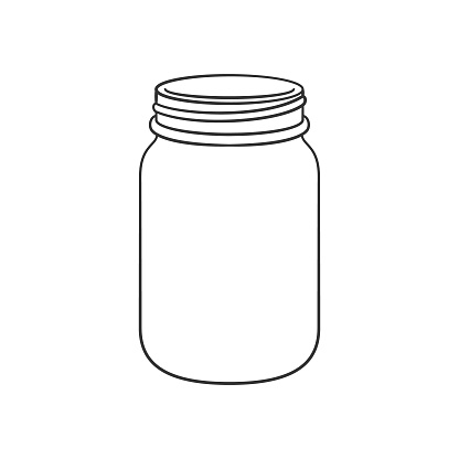Glass mason jar outline line art clip art template. Simple flat vector illustration design.