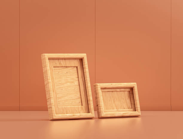 istock Horizontal and vertical two wooden picture frames in single color room, 3d Rendering 1419218654