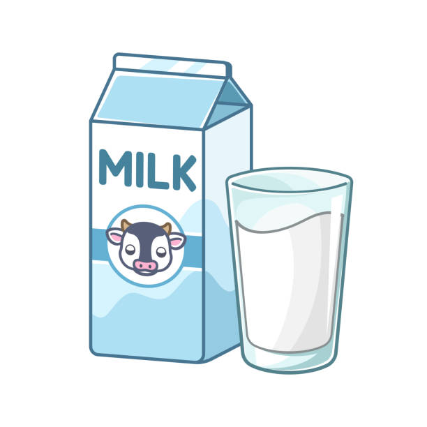 высокий стакан молока и коробка из коробки для молока. симпатичный простой плоский векторный дизайн иллюстрации. ванильный йогурт со вкусо - milk box packaging carton stock illustrations