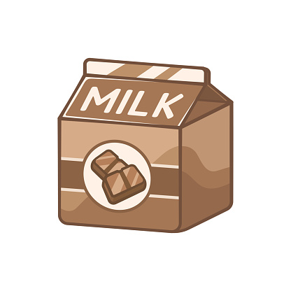 Small chocolate milk carton clipart element. Cute simple flat vector illustration design. Chocolate flavor dairy drink print, sign, symbol.