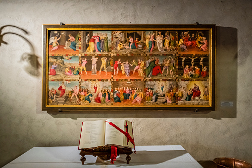 16th-century wooden frontal depicting the Mysteries of the Rosary in the Cathedral of Sansepolcro