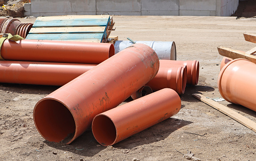 Plastic pipes at the construction site
