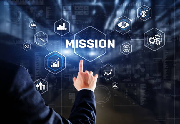 istock Businessman clicks on virtual screen Mission 1419225802